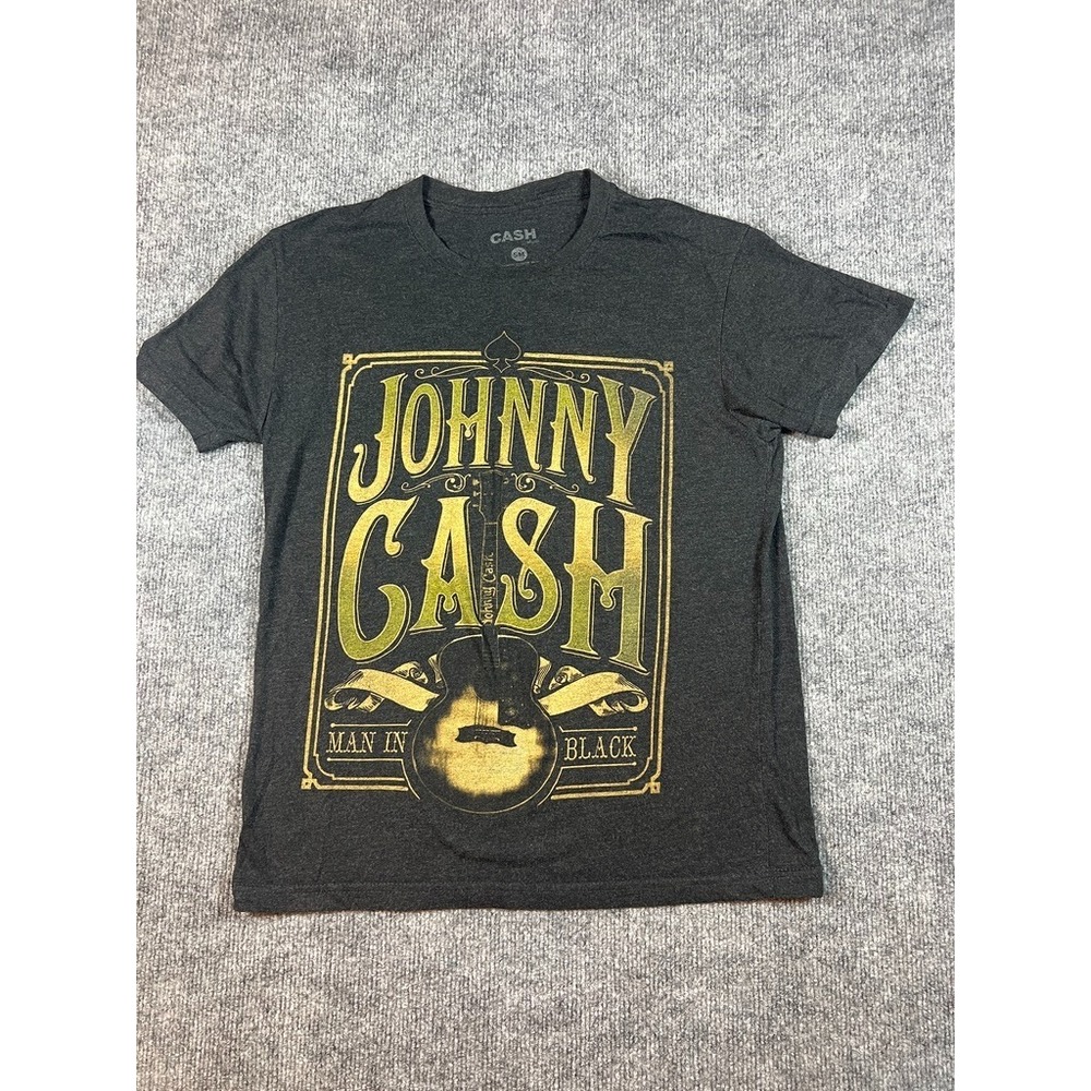 Johnny Cash Man In Black Guitar T-Shirt Small Heather Gray CASH Brand Graphic T